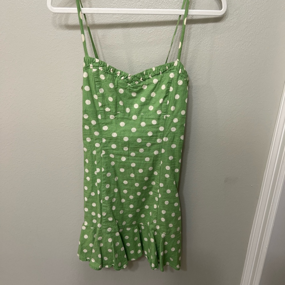 Zara Green Dress with Cream Polka Dots